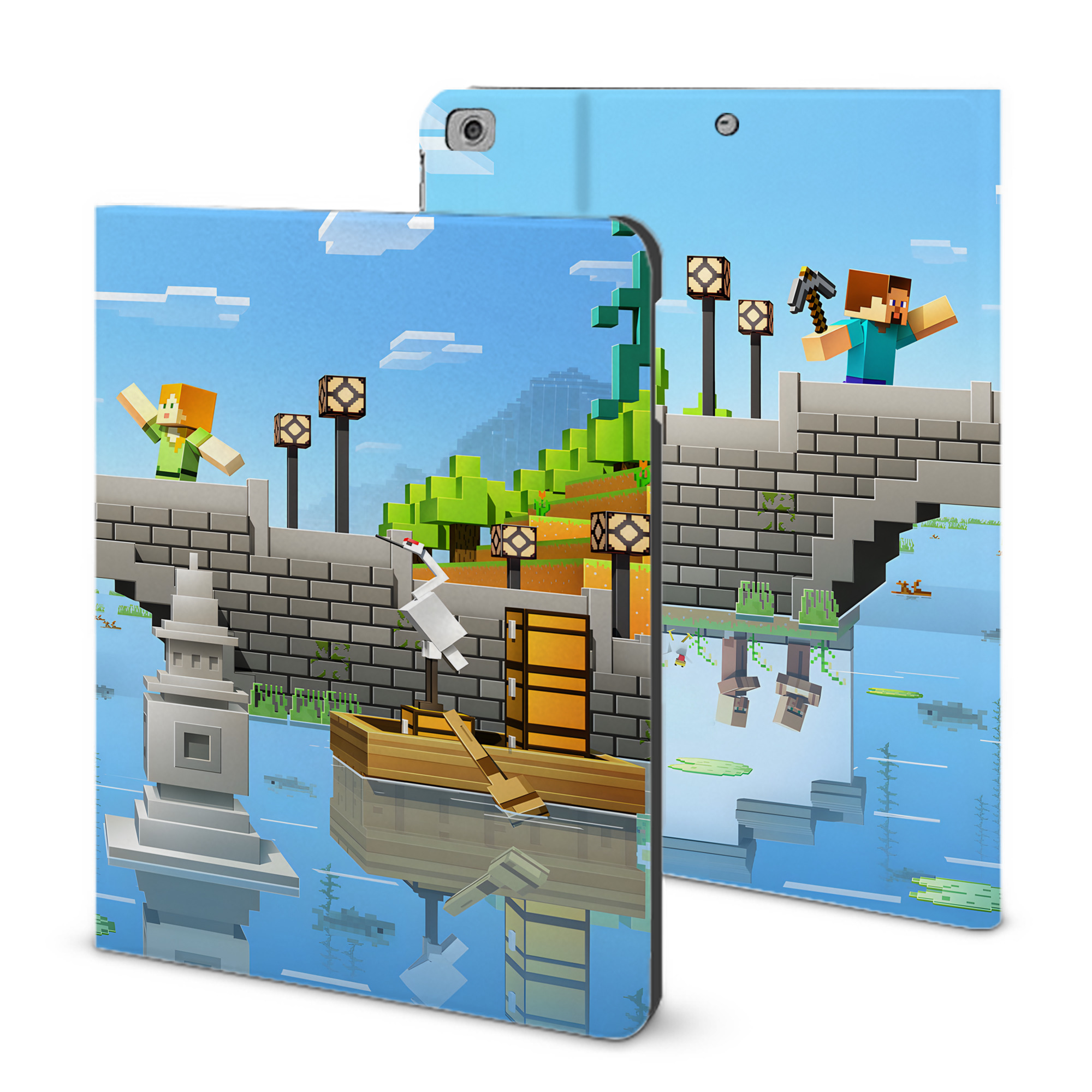 （画像用） マインクラフト ブロックの世界 Minecraft MC Block world IPad ケース ブック型 PUレザー TPU 耐衝撃 軽量 薄型 ペン収納なし 全面保護 IPad 各モデル対応